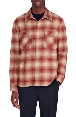 sandro Plaid Insulated Overshirt in Red