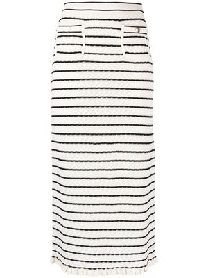SANDRO pointelle-knit striped midi skirt - White