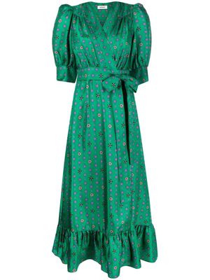 SANDRO printed silk midi dress - Green