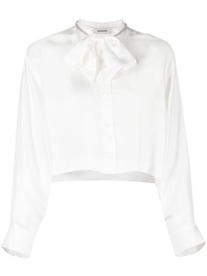 SANDRO pussy-bow collar silk blouse - White