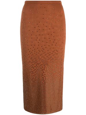 SANDRO rhinestone-embellished midi skirt - Brown