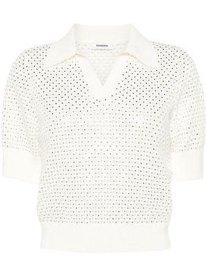 SANDRO rhinestone-embellished perforated jumper - White