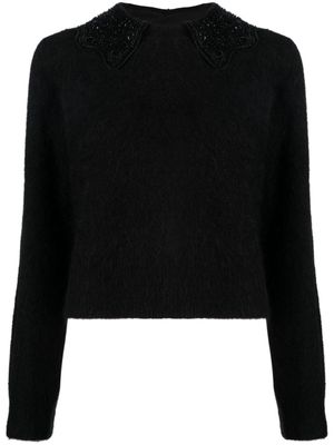 SANDRO rhinestone-embellished round-neck jumper - Black