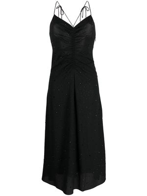 SANDRO rhinestone-embellished ruched midi dress - Black