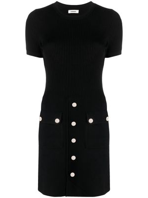 SANDRO ribbed-knit button-embellished minidress - Black