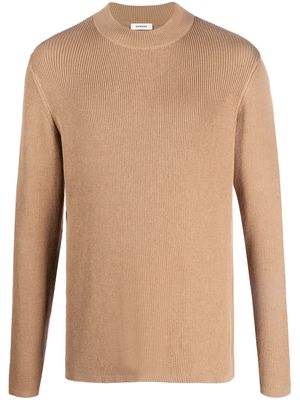 SANDRO ribbed-knit crew-neck jumper - Brown