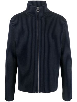 SANDRO ribbed-knit zip-up sweatshirt - Blue