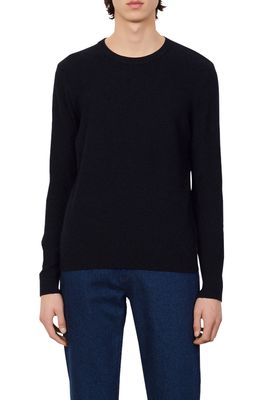 sandro Rice Wool Blend Crewneck Sweater in Navy Blue