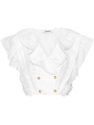 SANDRO ruffle-detail cropped top - White