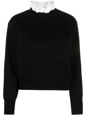 SANDRO ruffled-collar long-sleeve knitted top - Black