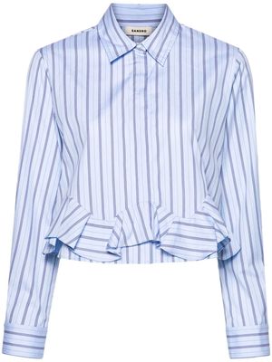 SANDRO ruffled-detailing striped shirt - Blue