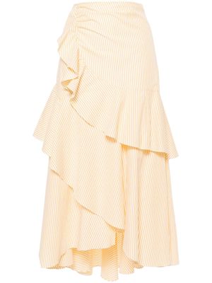 SANDRO ruffled striped midi skirt - Yellow