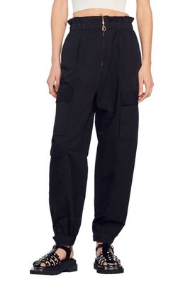 sandro Saffre Paperbag Waist Cotton Cargo Pants in Black