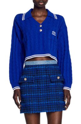 sandro Sagnat Cable Stitch Polo Sweater in Electric Blue