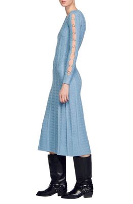sandro Saje Metallic Long Sleeve Midi Dress in Sky Blue
