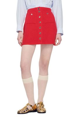 sandro Saragosse Tweed Knit Snap Miniskirt in Red