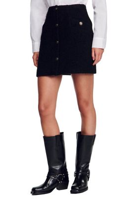 sandro Segal Button-Front Bouclé Miniskirt in Black