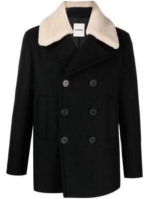 SANDRO shearling-collar double-breasted coat - Black