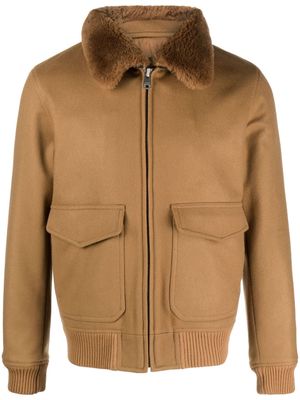 SANDRO shearling-collar shirt jacket - Neutrals