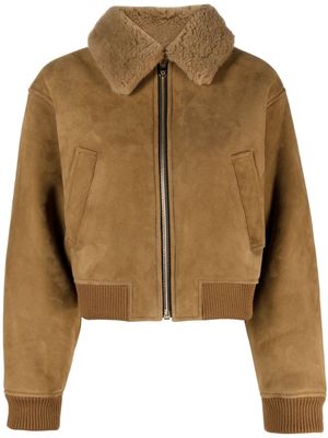 SANDRO shearling-lined cropped jacket - Brown