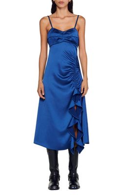 sandro Sheila Empire Waist Midi Dress in Medium Blue