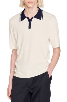 sandro Stripe Collar Polo Sweater in Off White