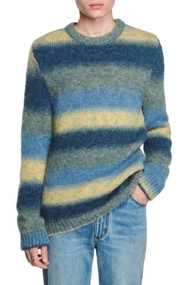 sandro Stripe Crewneck Sweater in Blue