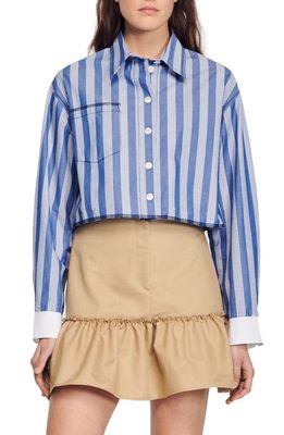 sandro Stripe Crop Shirt in Blu /White