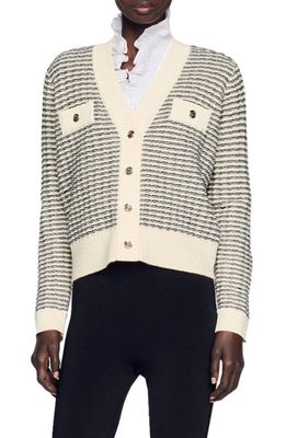 sandro Stripe Wool & Cashmere Cardigan in Ecru