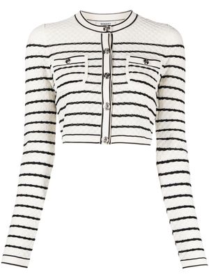 SANDRO striped-pattern cropped cardigan - White