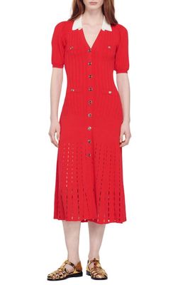 sandro Teane Pointelle Stitch Sweater Dress in Red