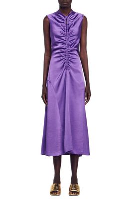 sandro Titanic Sleeveless Ruched Satin Dress in Purple