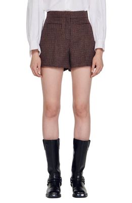 sandro Tomyle Check Wool Blend Shorts in Brown /Burgundy