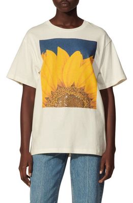sandro Tournesol Embellished Sunflower Oversize Graphic Tee in White