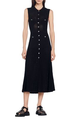 sandro Tuileries Sleeveless Pointelle Dress in Black