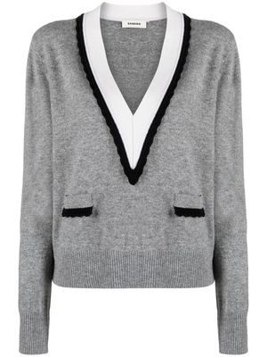 SANDRO V-neck fine-knit jumper - Grey