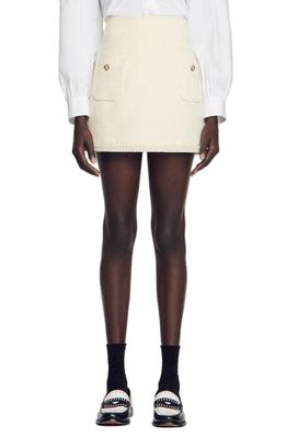 sandro Vayie High Waist Tweed Miniskirt in Ecru