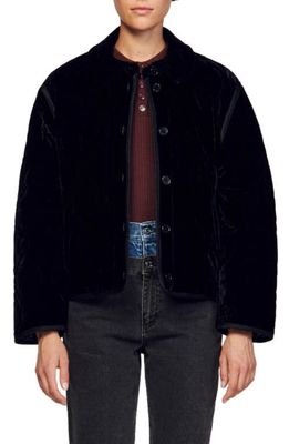 sandro Velvy Reversible Quilted Velvet Jacket in Black