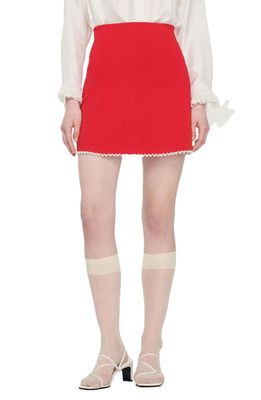 sandro Violette Imitation Pearl Trim Miniskirt in Red