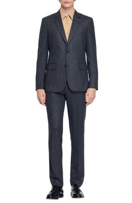 sandro Virgin Wool Flannel Suit Jacket in Charcoal Grey