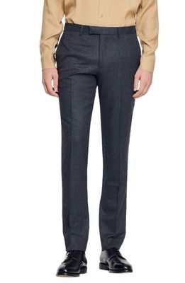 sandro Virgin Wool Flannel Trousers in Charcoal Grey