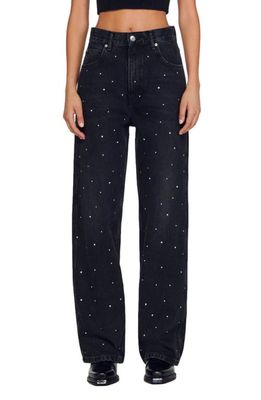 sandro Waly Embellished Straight Leg Jeans in Charcoal Grey