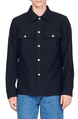 sandro Wool Blend Overshirt in Black