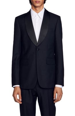 sandro Wool Blend Tuxedo Jacket in Black