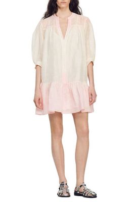 sandro Yarely Linen Blend Shift Dress in Multi Pink