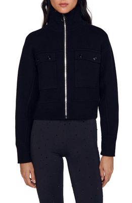 sandro Yasmine Knit Zip Jacket in Black