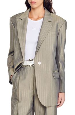 sandro Yuna Stripe Oversize Blazer in Khaki