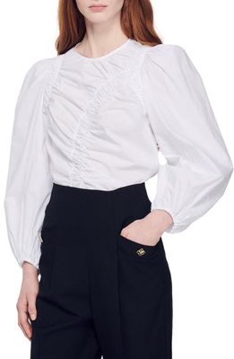 sandro Yves Ruched Long Sleeve Blouse in White