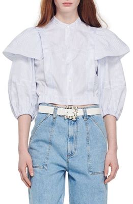 sandro Yzeure Stripe Button-Up Shirt in White /Blue