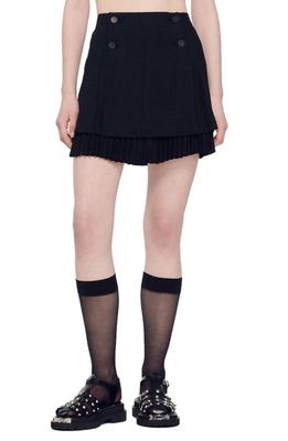 sandro Zalana Pleated Hem Miniskirt in Black